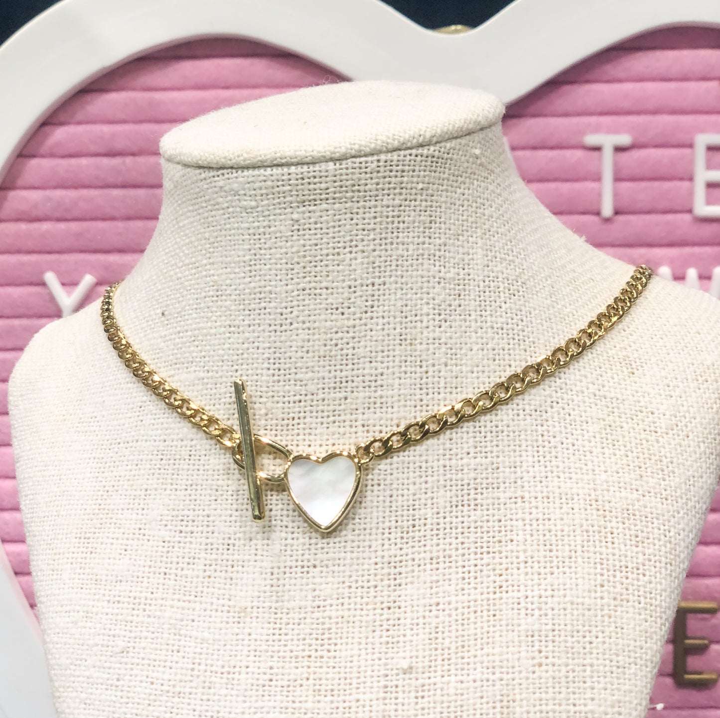 Mother of Pearl Heart Toggle Clasp Necklace