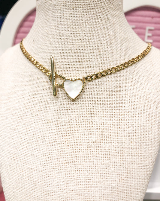 Mother of Pearl Heart Toggle Clasp Necklace