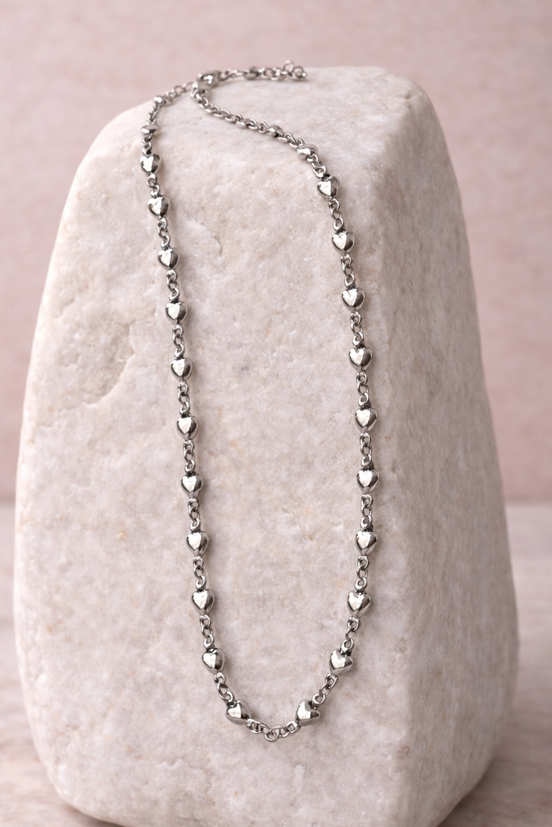 Silver Heart Station Necklace