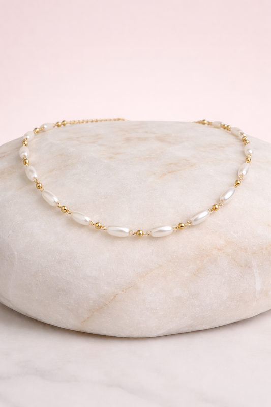 Golden Oval Pearl Necklace