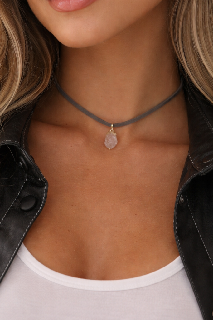Suede Raw Crystal Choker