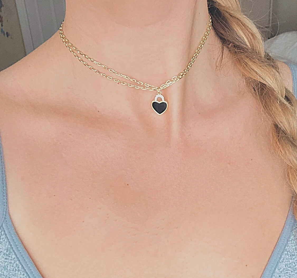 Black Agate Rhinestone Heart Choker