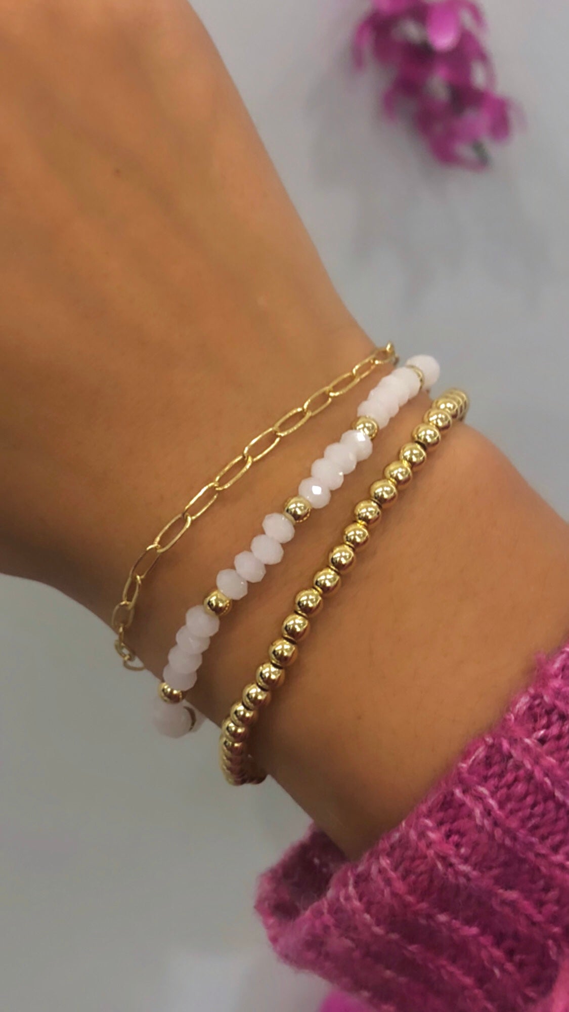 Gold & White Crystal Bracelet Stack