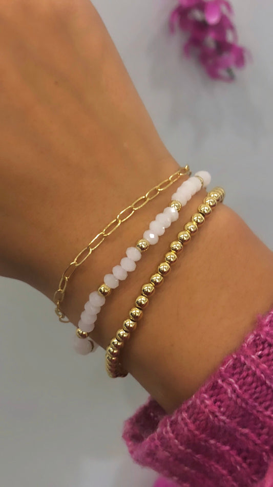Gold & White Crystal Bracelet Stack