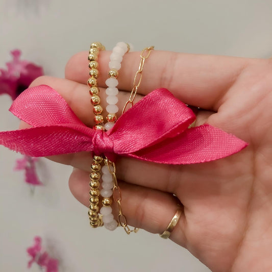 Gold & White Crystal Bracelet Stack
