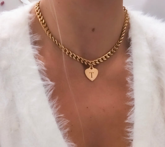 Chunky Engraved Heart Initial Choker