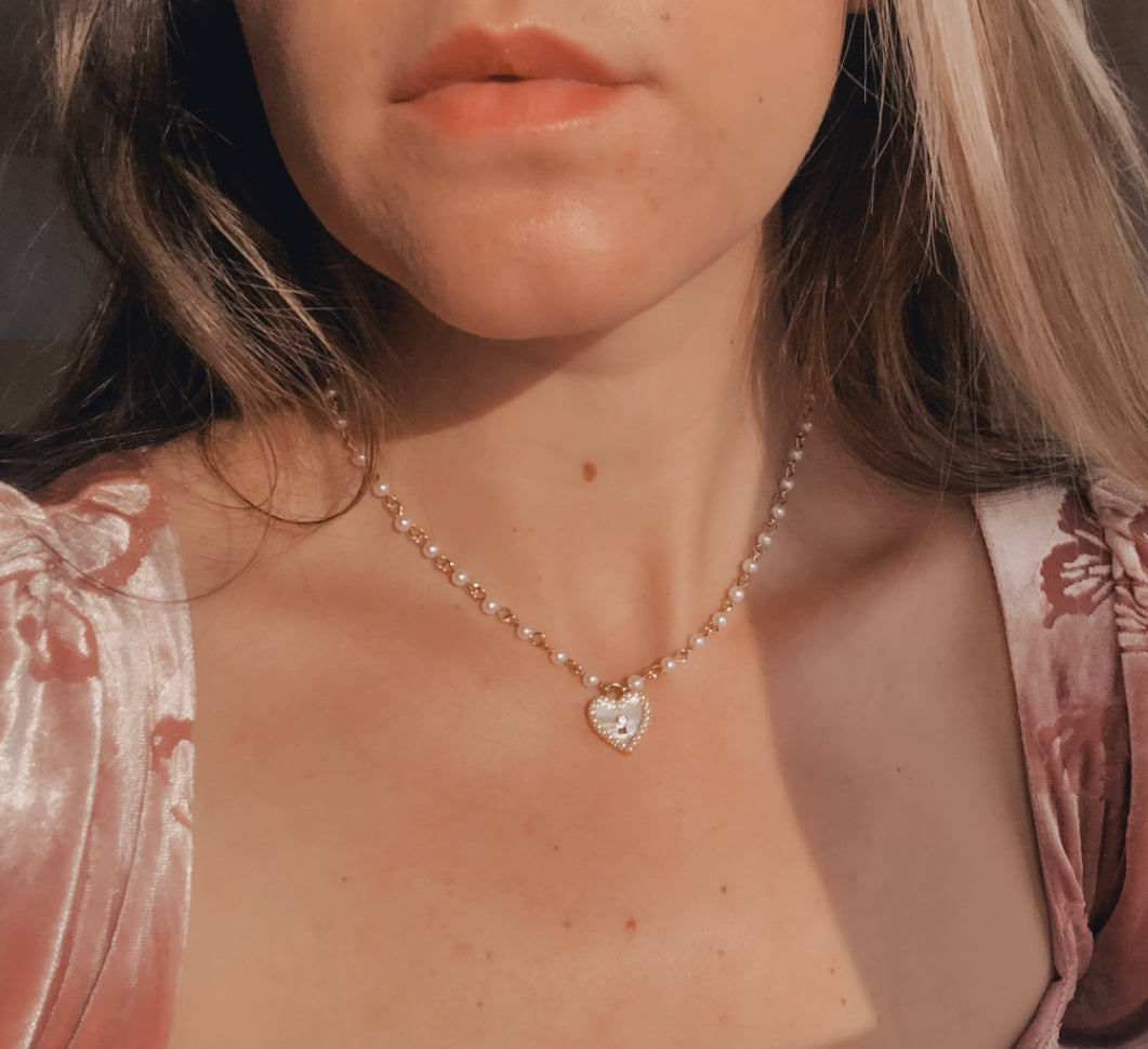 Mother of Pearl Heart Lock Necklace
