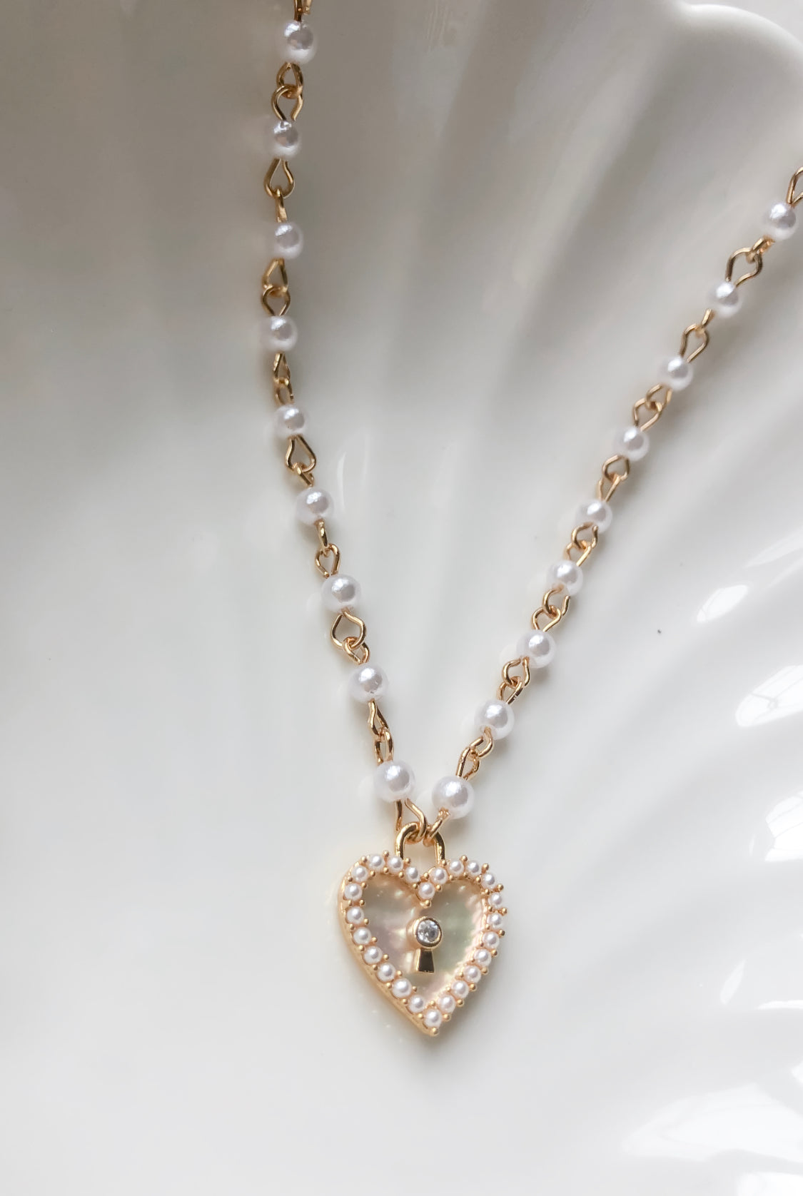 Mother of Pearl Heart Lock Necklace