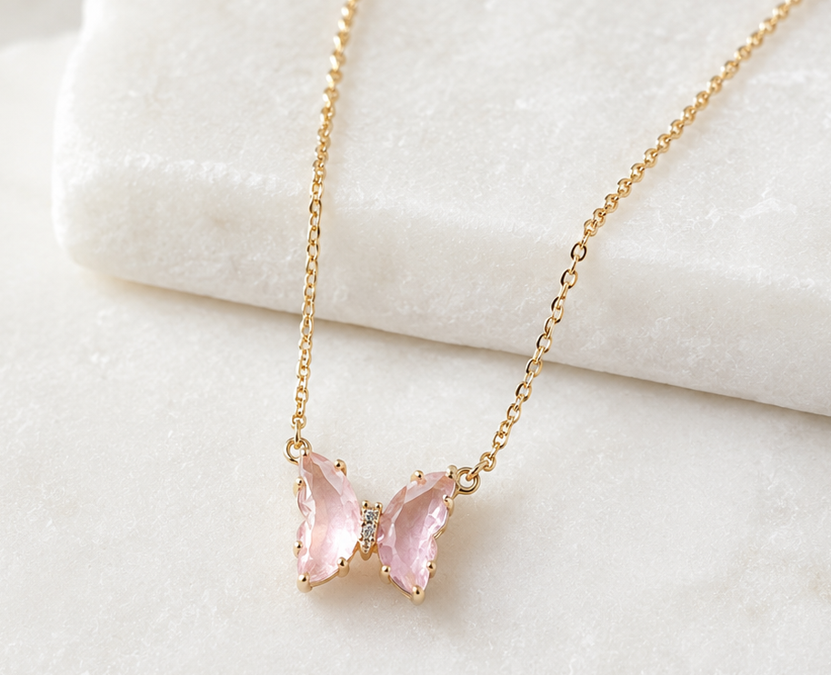 Blush Pink Zirconia Butterfly Choker/Necklace