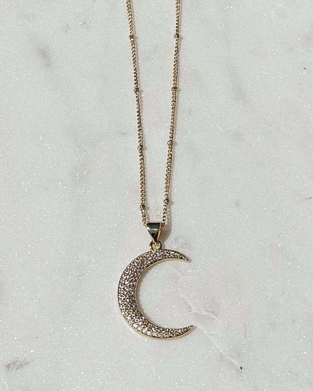 Large Zirconia Crescent Moon Necklace