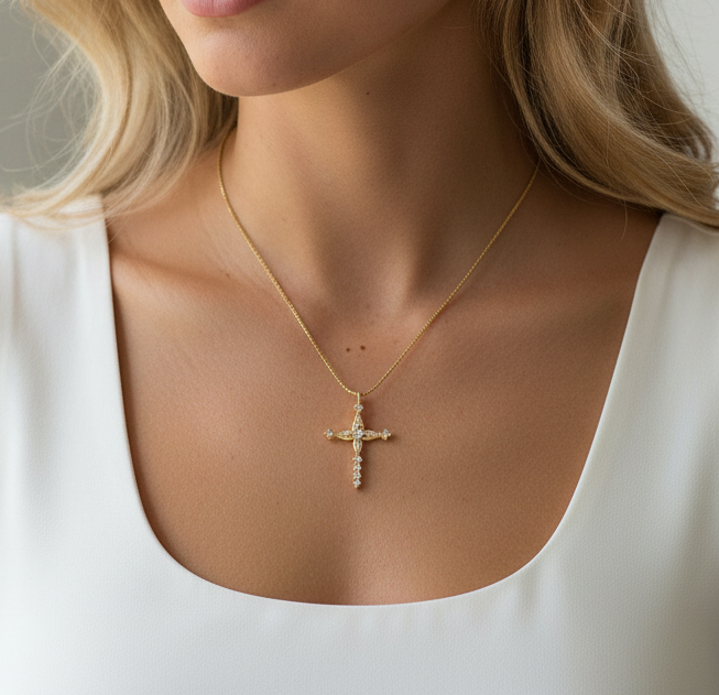 Large Zirconia Cross Necklace