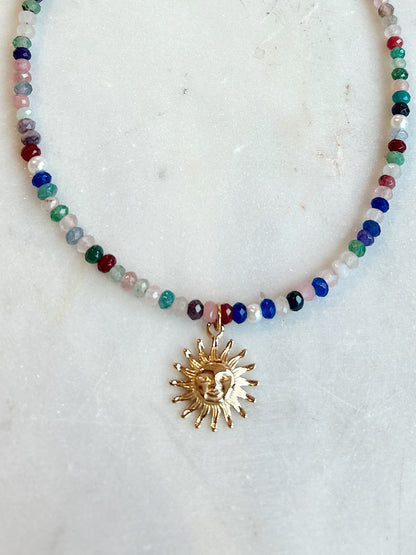Multi Gemstone Golden Sun Beaded Necklace