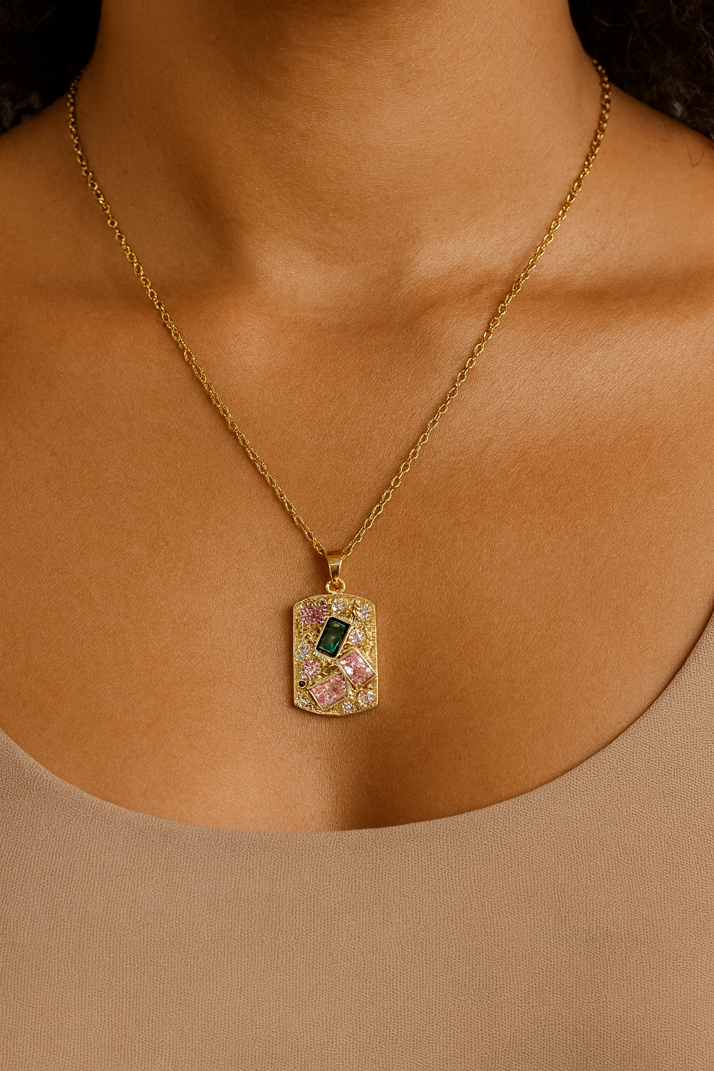 Luxe Mosaic Gemstone Pendant Necklace