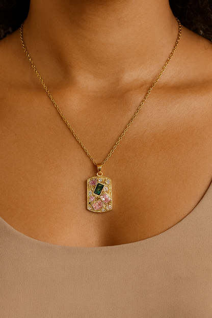 Luxe Mosaic Gemstone Pendant Necklace