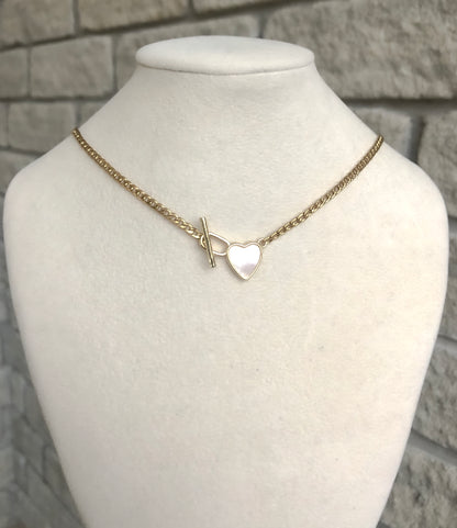 Mother of Pearl Heart Toggle Clasp Necklace