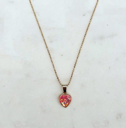 Pink Fire Opal Heart Choker