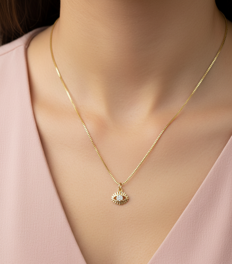 Minimal Crystal Evil Eye Necklace