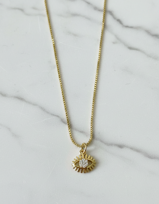 Minimal Crystal Evil Eye Necklace
