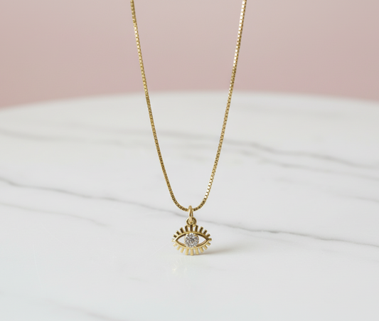 Minimal Crystal Evil Eye Necklace