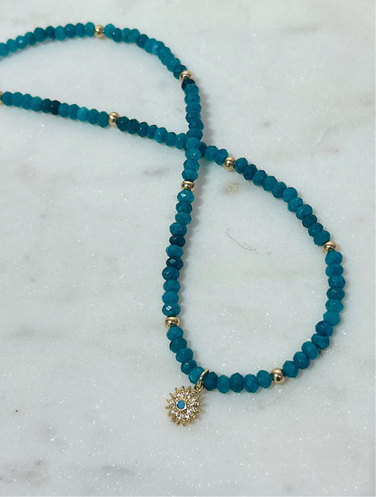 Beaded Apatite Turquoise Sun Necklace