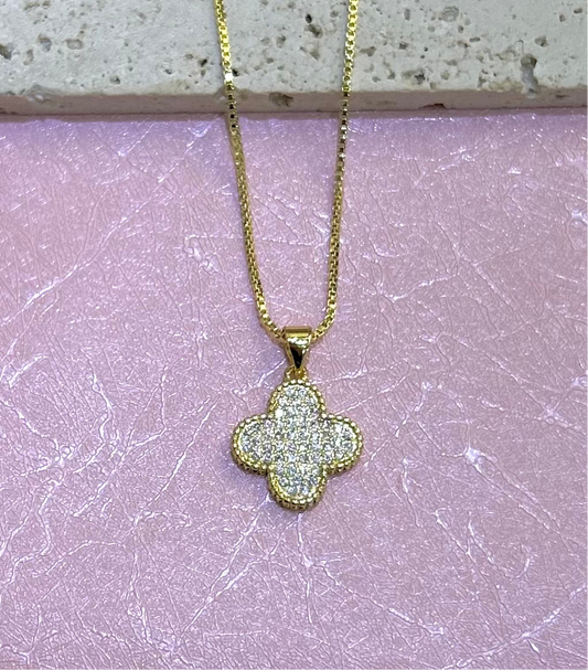 Crystallized Gold Clover Necklace
