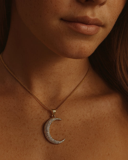 Large Zirconia Crescent Moon Necklace