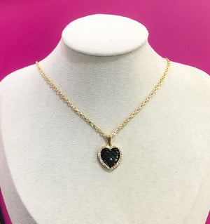 Feathered Black Heart Necklace