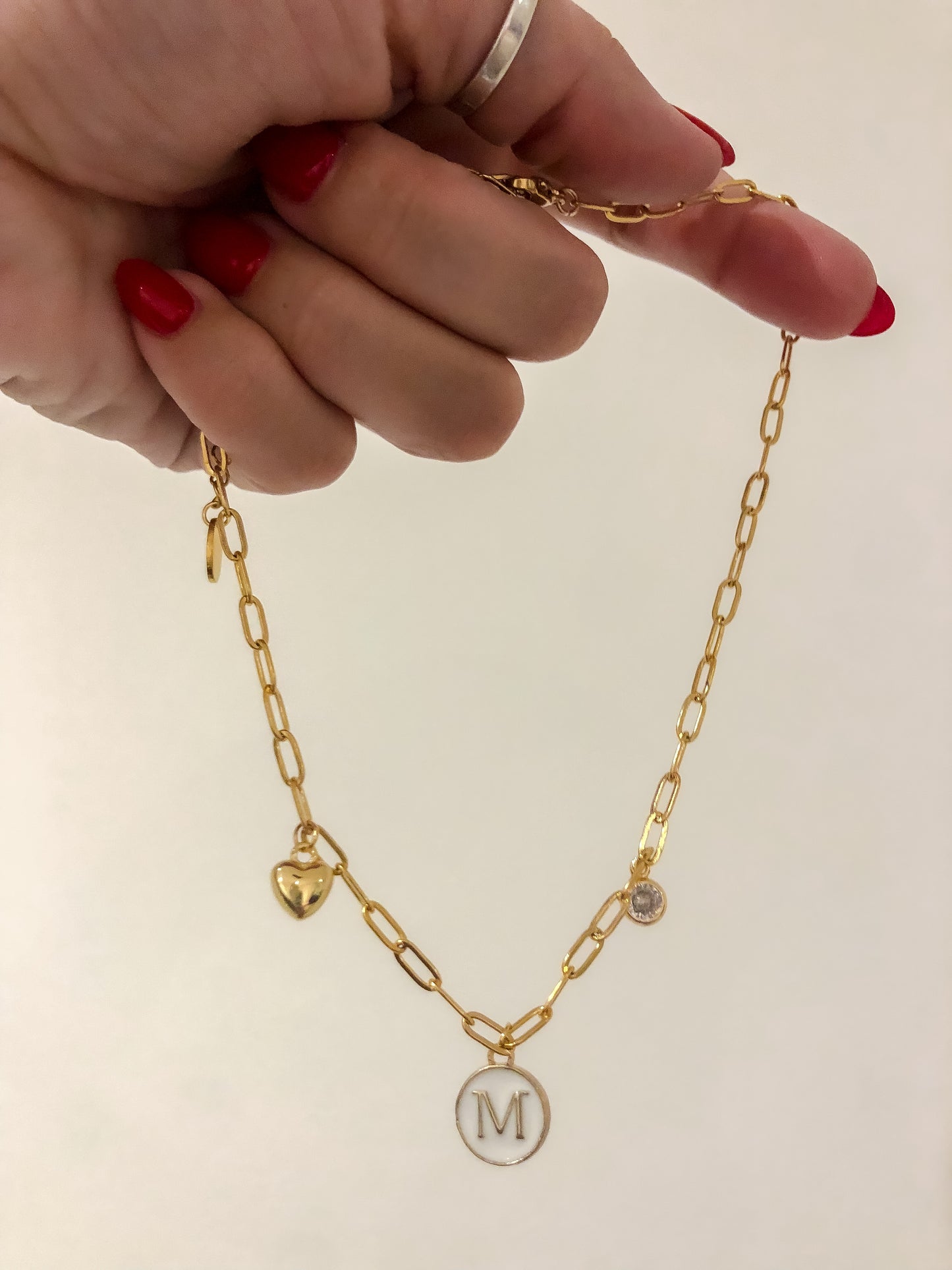 Paperclip Initial 3 Charm Choker