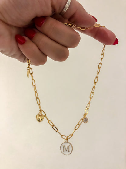 Paperclip Initial 3 Charm Choker