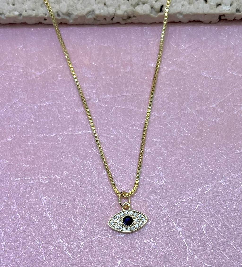 Blue Zirconia Almond Evil Eye Necklace