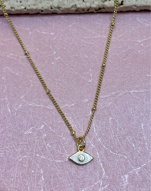 Small White Enamel Evil Eye Necklace