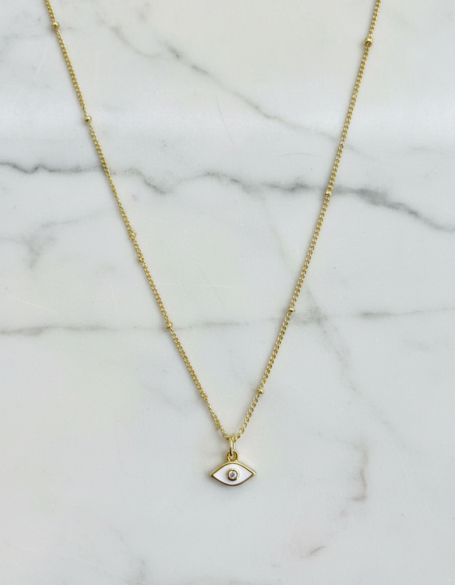 Small White Enamel Evil Eye Necklace