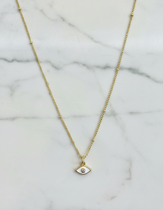 Small White Enamel Evil Eye Necklace