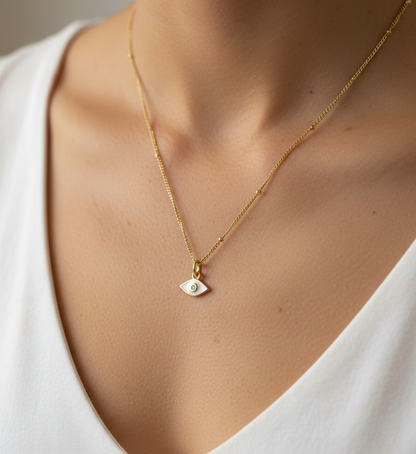 Small White Enamel Evil Eye Necklace