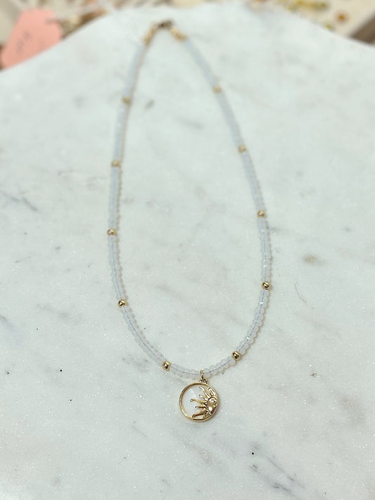 Beaded Opal Half Pearl Sun Necklace