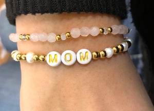 MOM Rose Quartz Pearl Bracelet Stack