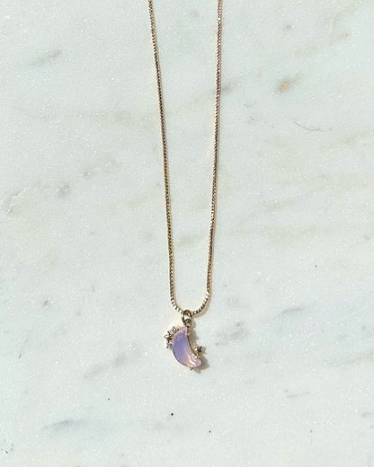Pink Opal Crescent Moon Necklace