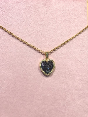 Feathered Black Heart Necklace