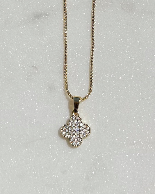 Crystallized Gold Clover Necklace
