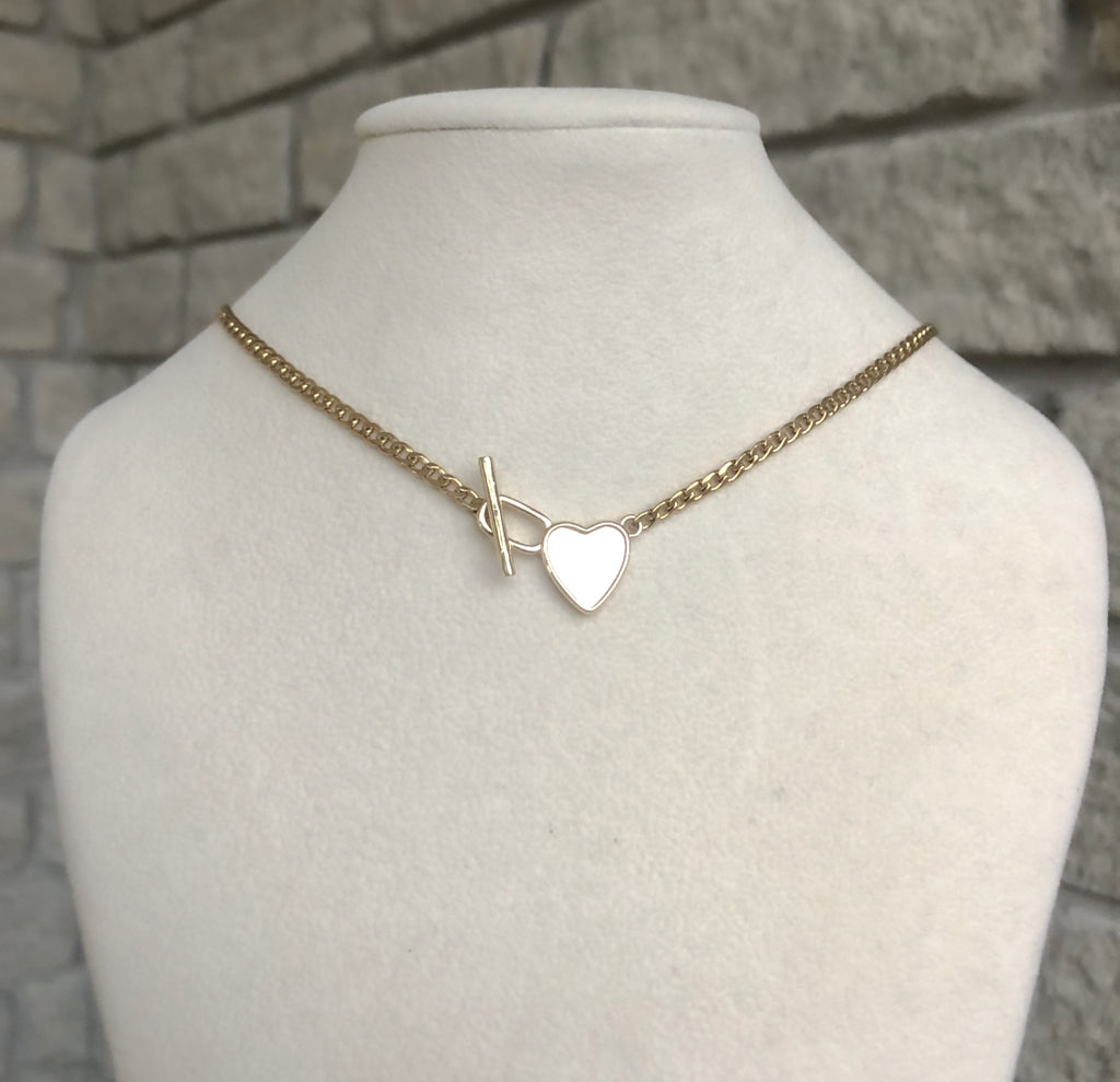 Mother of Pearl Heart Toggle Clasp Necklace