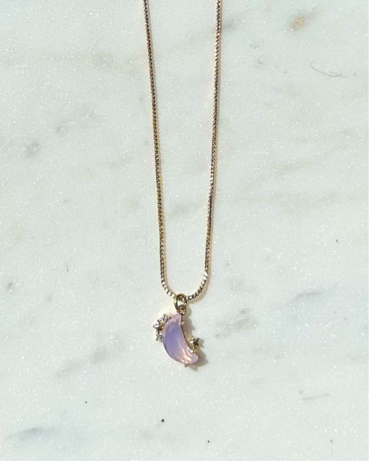 Pink Opal Crescent Moon Necklace