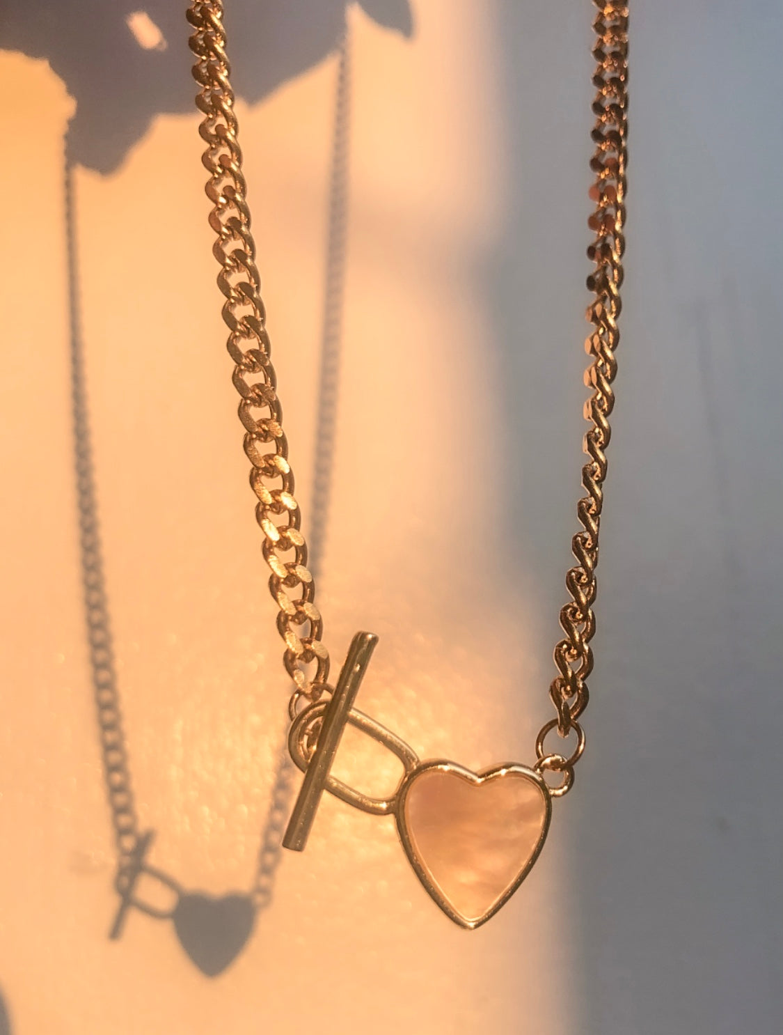 Mother of Pearl Heart Toggle Clasp Necklace