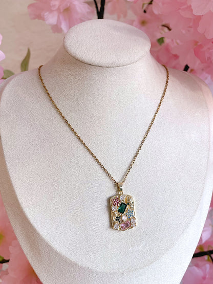 Luxe Mosaic Gemstone Pendant Necklace