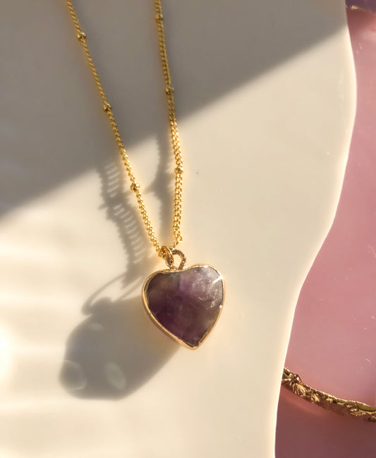 Amethyst Crystal Heart Necklace