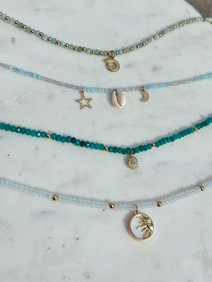 Beaded Apatite Turquoise Sun Necklace