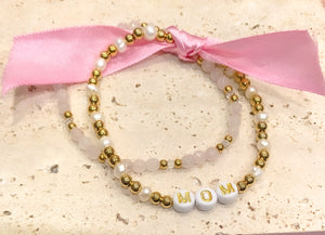 MOM Rose Quartz Pearl Bracelet Stack