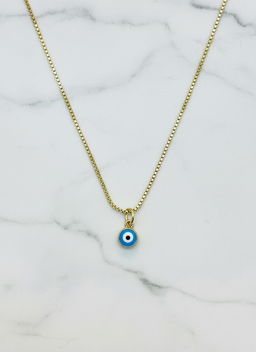 Tiny Blue Round Evil Eye Necklace