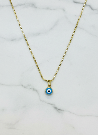 Tiny Blue Round Evil Eye Necklace