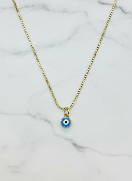 Tiny Blue Round Evil Eye Necklace