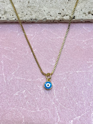 Tiny Blue Round Evil Eye Necklace